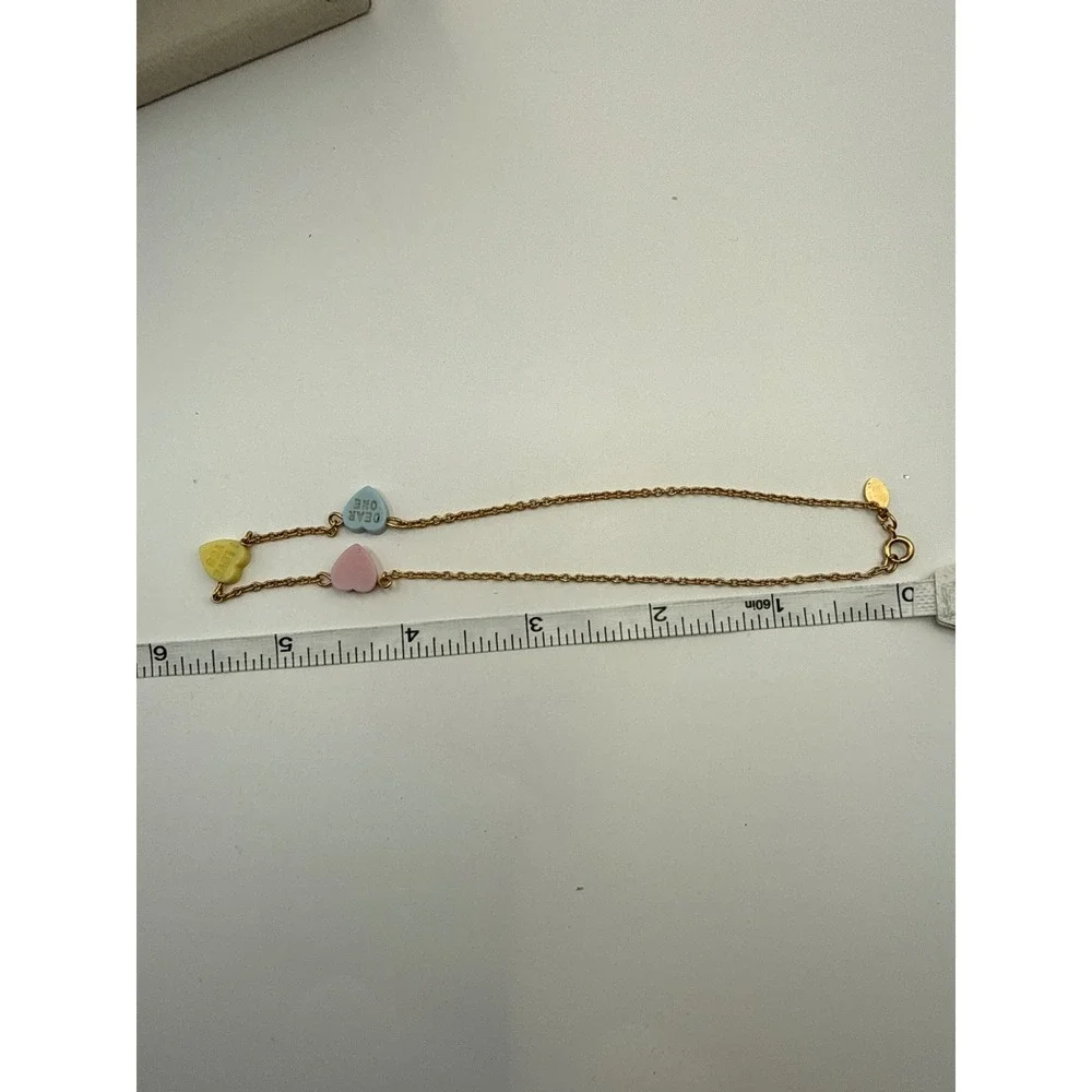 Vintage 1979 Avon Conversation Heart Charm Necklace Gold Tone Kids Pastel Heart